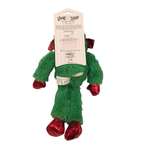 Lamb Chop 13" Large Holiday Green Floppy Limbs Red Metallic Squeak Plush Dog Toy - Picture 3 of 4
